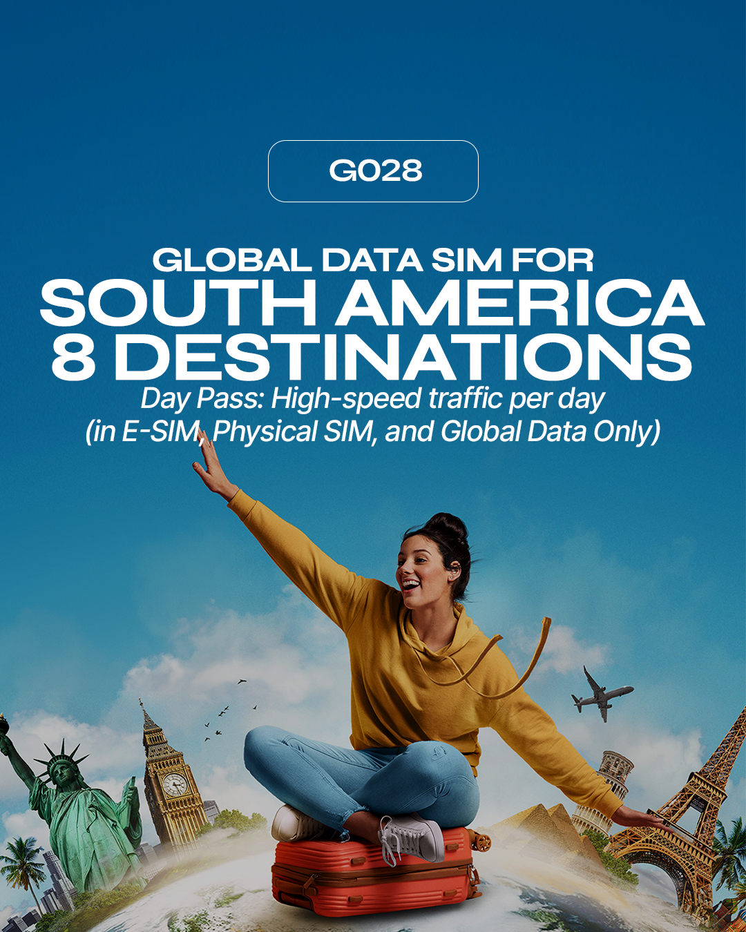 G028: South America - 8 Destinations (Day Pass: high-speed traffic per day, then FUP)