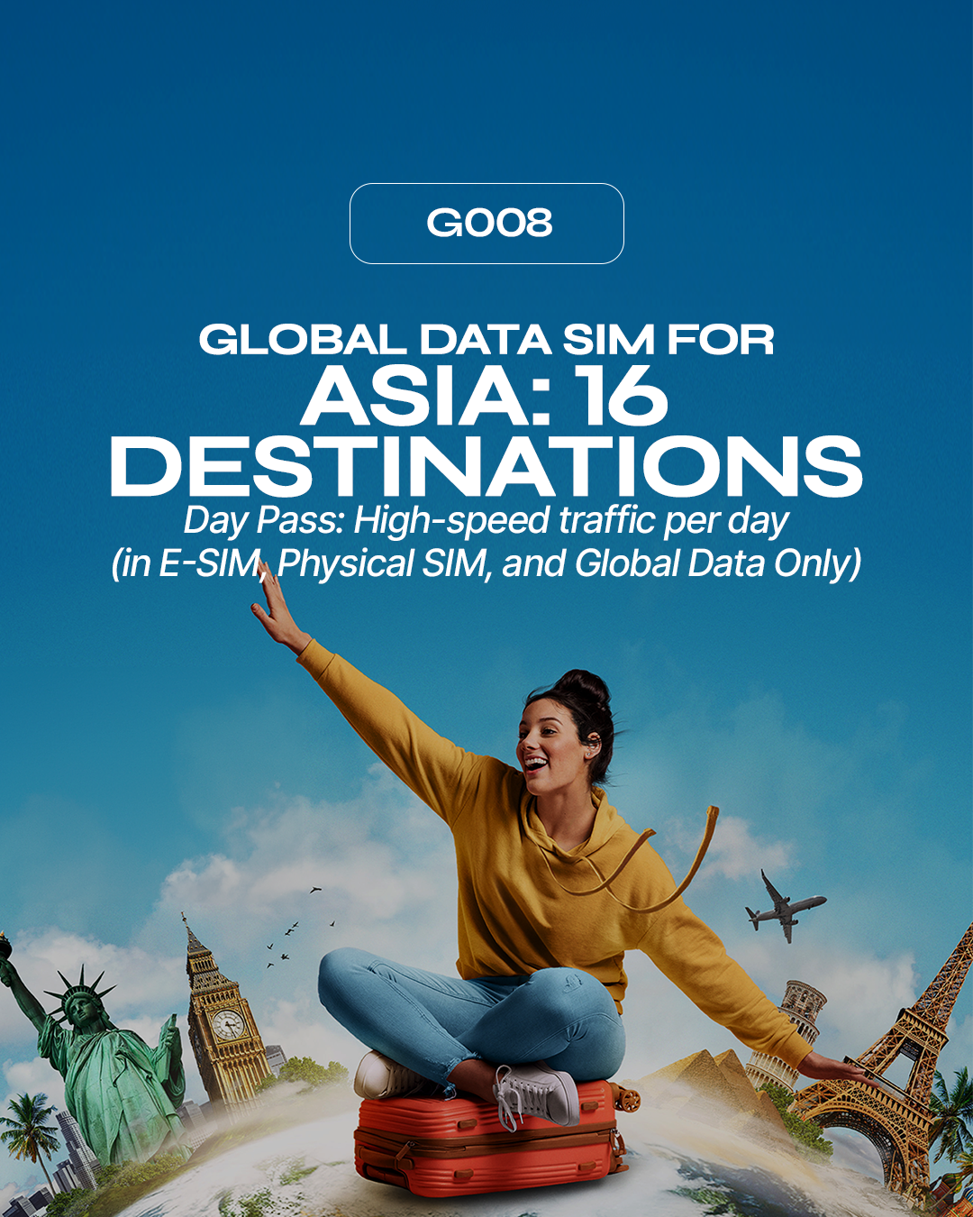 G008: Asia: 16 Destinations (Day Pass: high-speed traffic per day, then FUP)